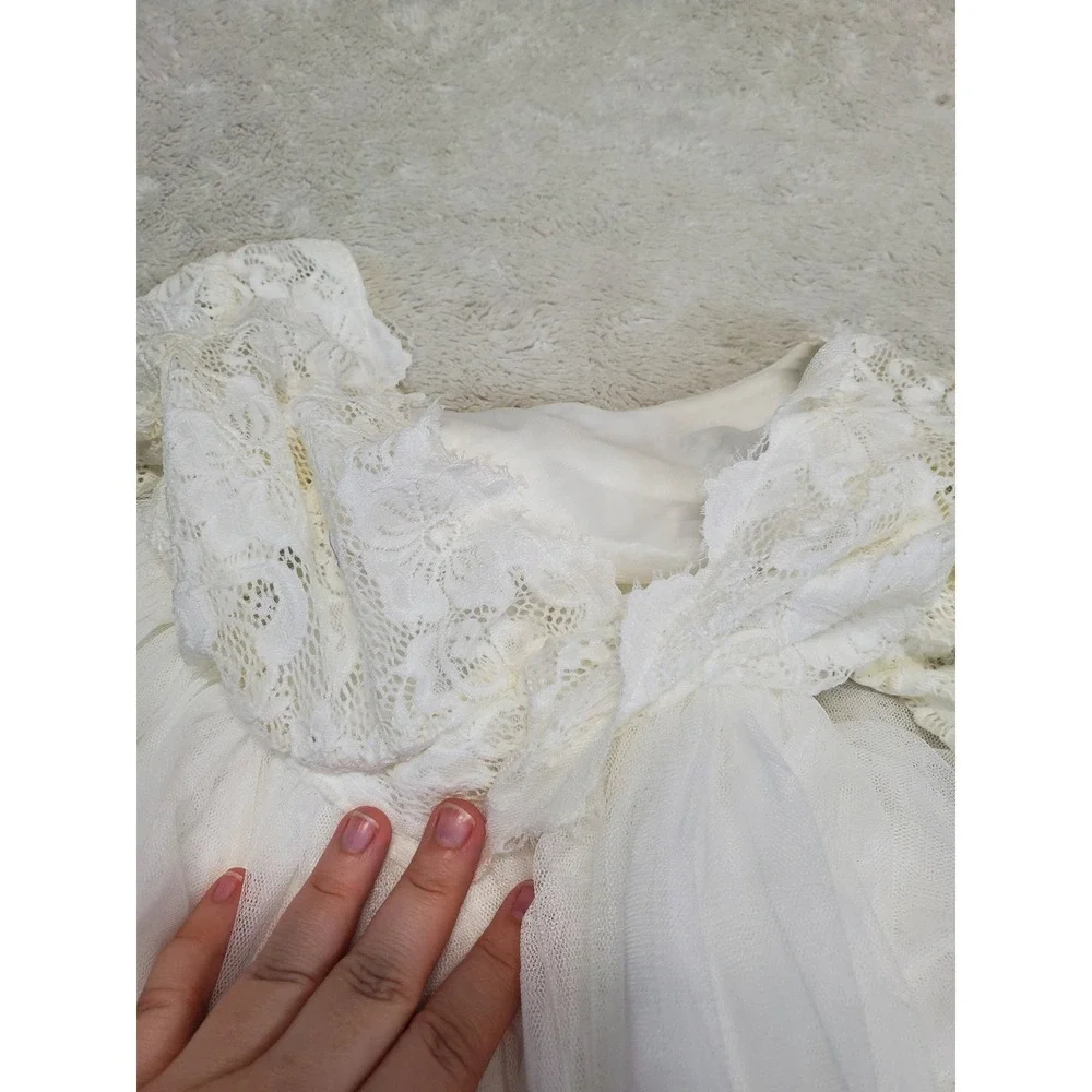 NWT David's Bridal White Tulle Lace Dress Girl 5 Flower Formal Wedding Occasion - Picture 4 of 10